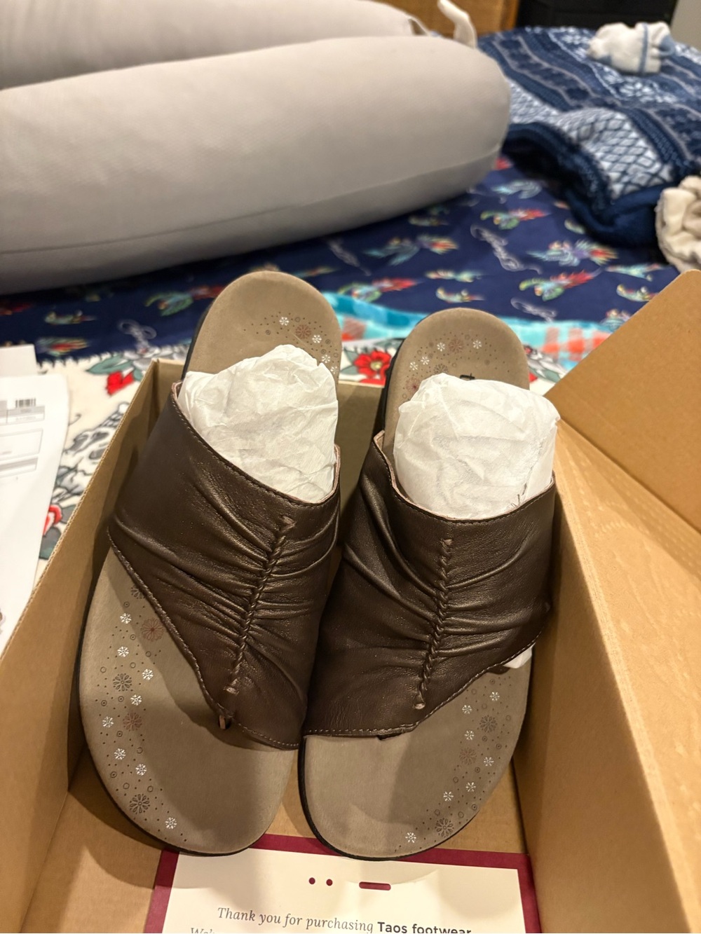 Taos Footwear Bronze Leather Ruched Toe-Post Mules